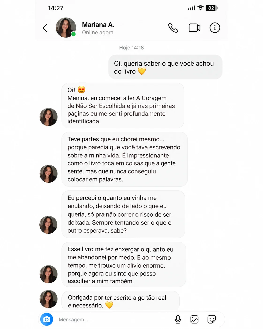 Conversa fictícia ilustrativa: Mariana