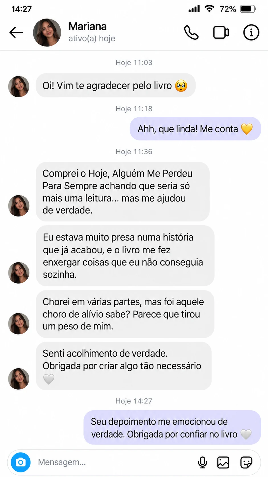 Conversa fictícia ilustrativa — Mariana