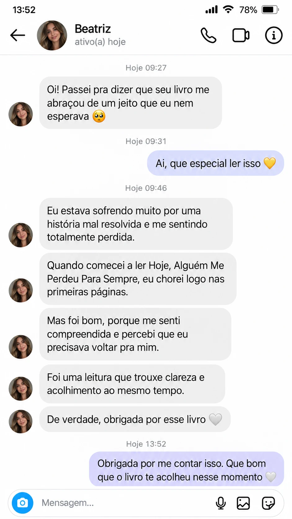 Conversa fictícia ilustrativa — Beatriz