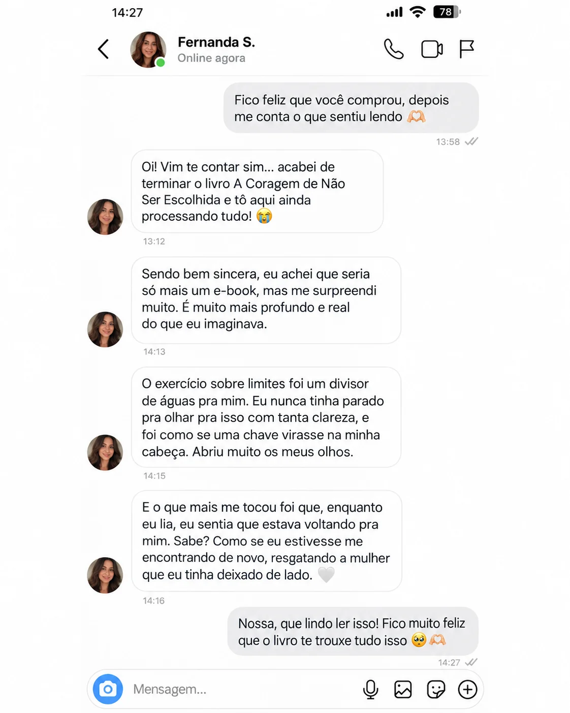 Conversa fictícia ilustrativa: Fernanda