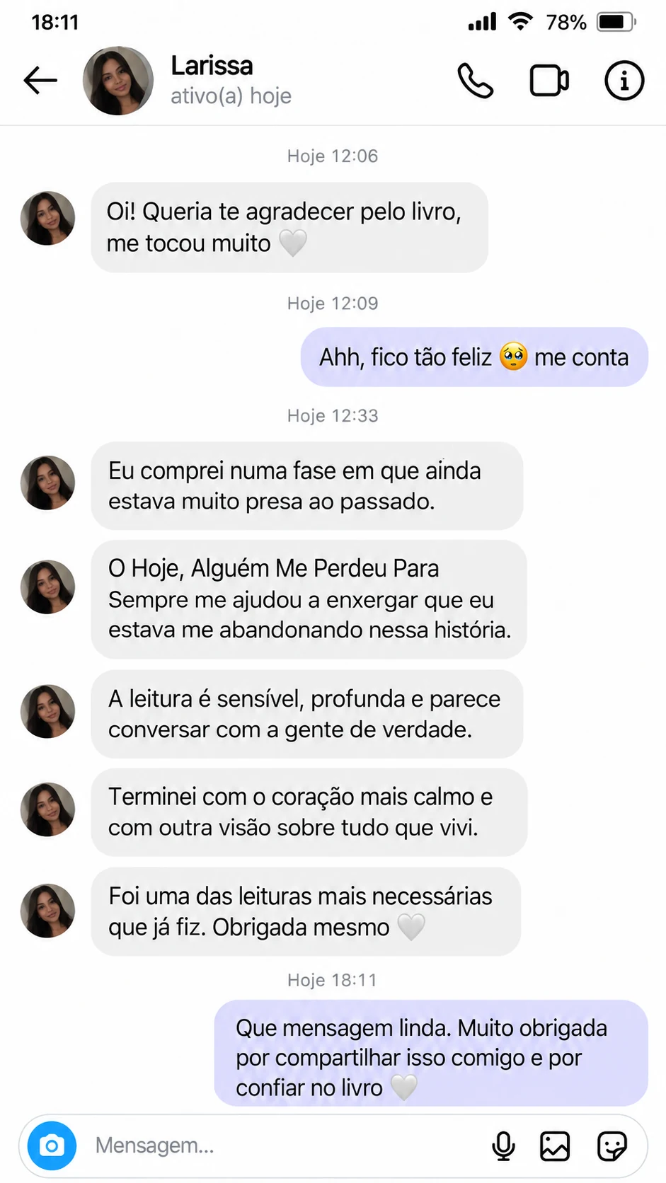 Conversa fictícia ilustrativa — Larissa